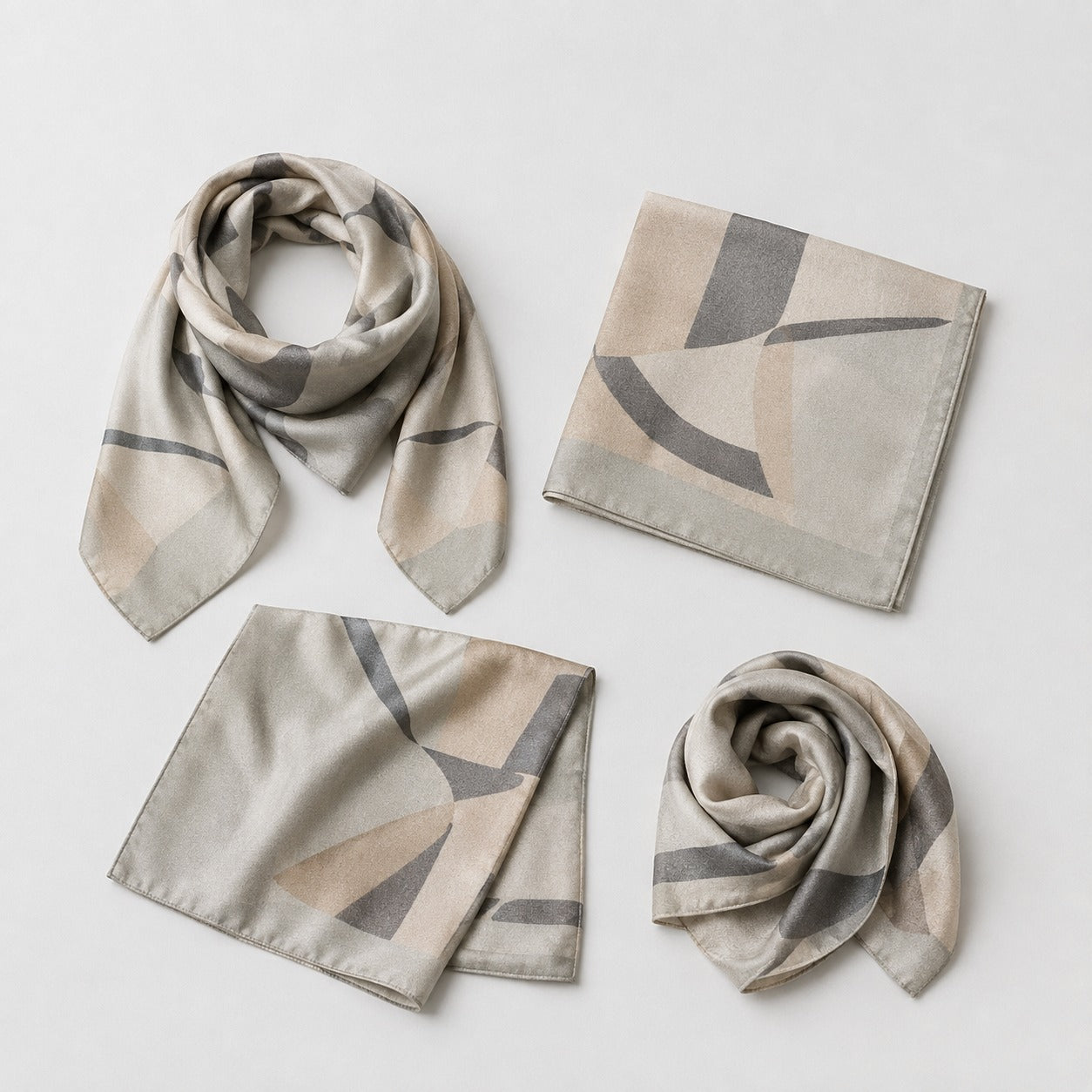 Silk Twill Scarf, 90cm Abstract Print