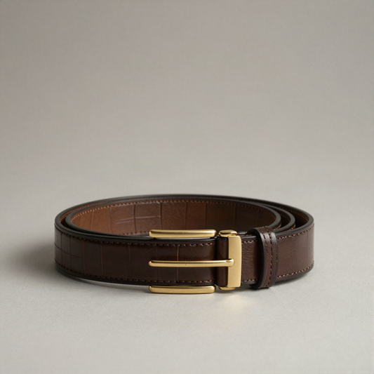 Croc-Textured Leather Belt