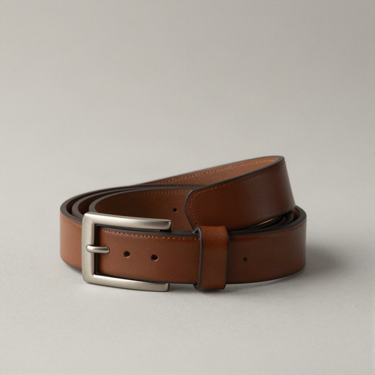 Full-Grain Leather Belt, Brushed Buckle