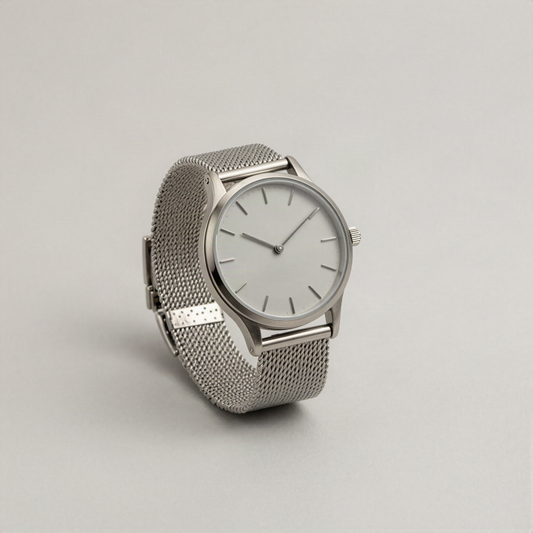 Minimalist Two-Hand Watch, Brushed Steel
