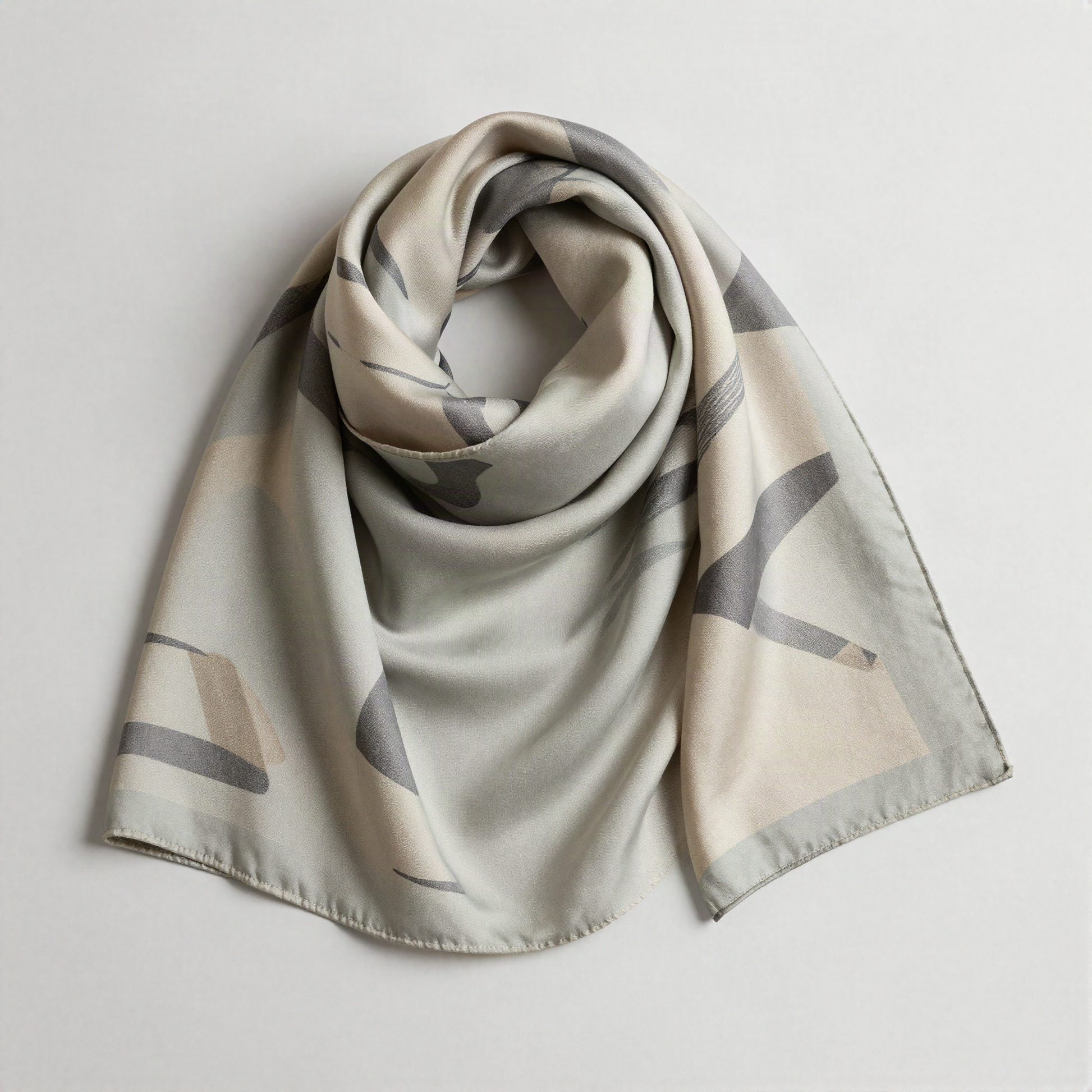 Silk Twill Scarf, 90cm Abstract Print