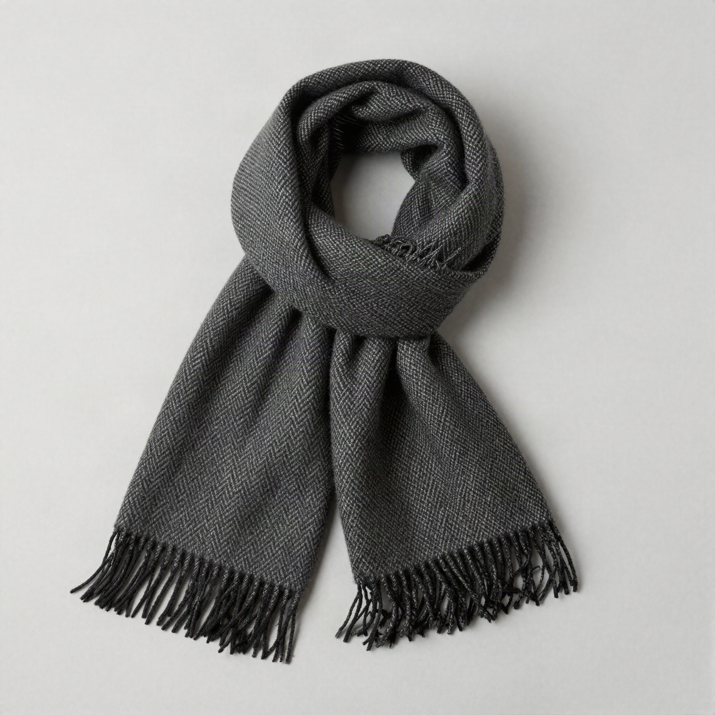 Wool Scarf, Herringbone Charcoal